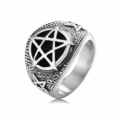 

jewelry men's stainless steel retro evil satanist inverted pentagram rings