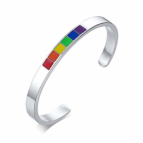 

yfstyle rainbow pride bracelet for men women cuff bangle bracelets stainless steel gay pride bracelet lgbtq accessories lesbian gifts for girlfriend-silver 65mm