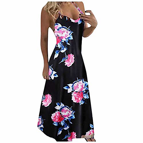 

forthery women maxi dress v neck caual boho floral print loose long dresses summer beach maxi dress(pink,l)