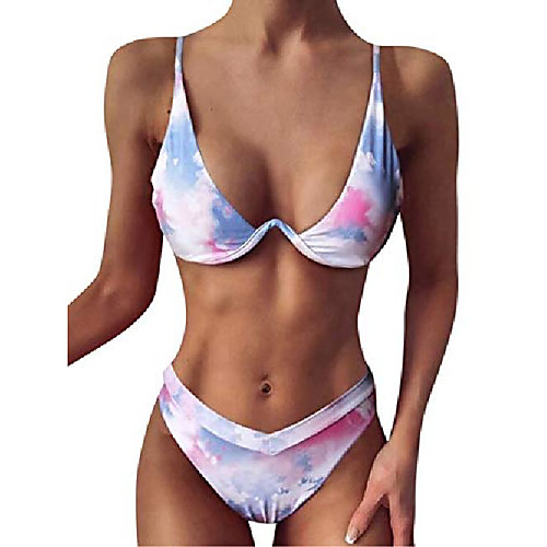 

leoparts women's tie dye print underwire two pieces bikini set triangle high cut swimsuit bathing suits pink