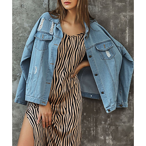 

Women's Solid Colored Basic Spring & Fall Denim Jacket Regular Daily Long Sleeve Cotton Coat Tops Blue