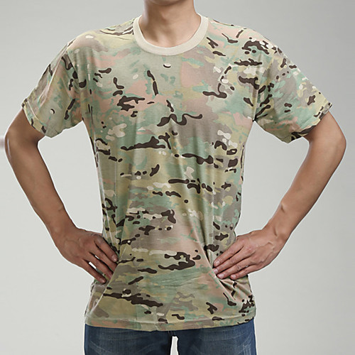 

Men's Hunting T-shirt Short Sleeve Outdoor Summer Quick Dry Breathability Wearable Soft Camo / Camouflage Polyester Black Camouflage Grey Green Camouflage Gray