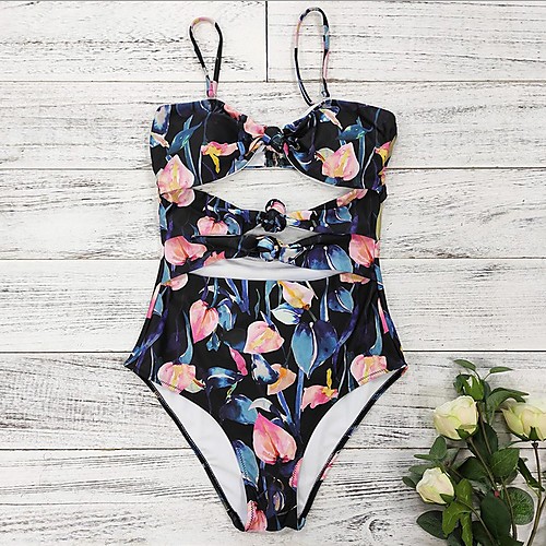 

Women's One Piece Monokini Swimsuit Tummy Control Slim Print Color Block Geometric Blue Pink Flower Green leaf print (without blouse) Blouse (all size) Palm leaves on white background (sold out / New