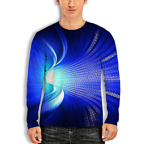 

Men's Tunic 3D Print Graphic 3D Print Long Sleeve Daily Tops Basic Casual Blue