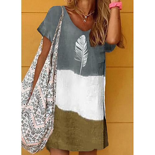 

Women's Shift Dress Knee Length Dress Blue Khaki Gray Short Sleeve Color Block Print Summer V Neck Casual 2021 S M L XL XXL 3XL