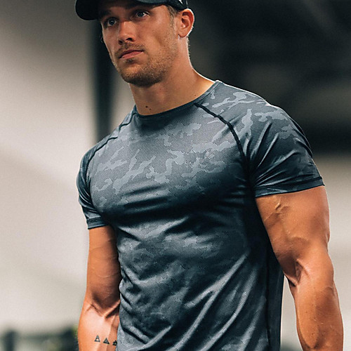 

Men's Hunting T-shirt Short Sleeve Outdoor Summer Quick Dry Breathability Wearable Soft Camo / Camouflage Polyester Blue Grey