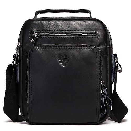 

Men's Bags Nappa Leather Cowhide Crossbody Bag Zipper Daily Handbags Black