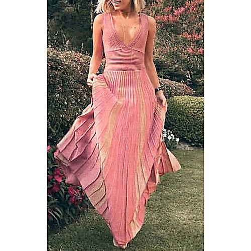 

Women's Sheath Dress Maxi long Dress Blushing Pink Sleeveless Solid Color Print Spring Summer V Neck Casual 2021 S M L XL XXL 3XL
