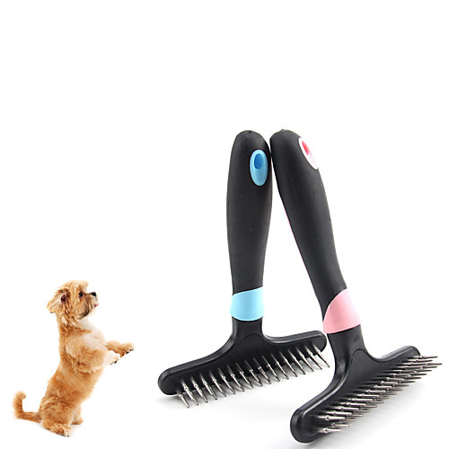 

Dog Cat Grooming Pet Grooming Brush 2 Sided Undercoat Rake Plastic Stainless steel Brush Dog Clean Supply Pet Hair Remover Easy to Clean Mats & Tangles Removing Pet Grooming Supplies Blue Pink