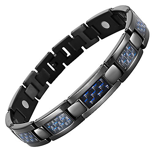 

Mens Blue Carbon Fiber Titanium Magnetic Bracelet Adjustable