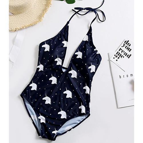 

Women's One Piece Monokini Swimsuit Push Up Print Solid Color Animal White Blue Blushing Pink Swimwear Halter Padded Bathing Suits New Casual Sexy