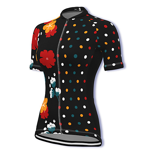 

21Grams Women's Short Sleeve Cycling Jersey Spandex Black Polka Dot Floral Botanical Bike Top Mountain Bike MTB Road Bike Cycling Breathable Sports Clothing Apparel / Stretchy / Athleisure
