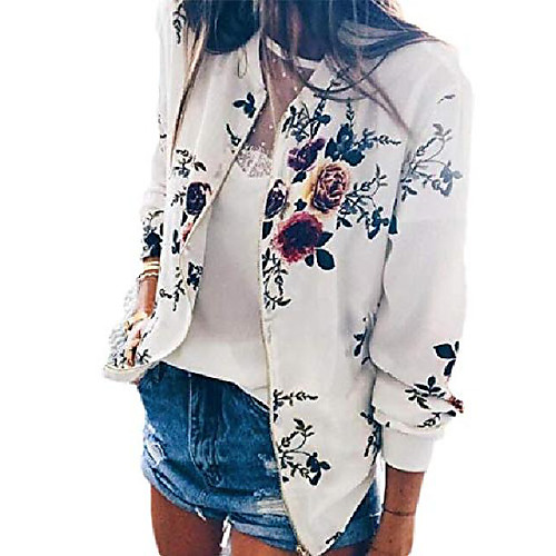 

rrinsins women long sleeve zipper floral printed jacket short bomber jacket coat white xxxl