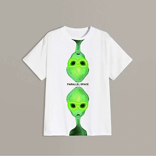 

Men's T shirt Hot Stamping Graphic Prints Alien Print Short Sleeve Daily Tops 100% Cotton Basic Fashion Classic White