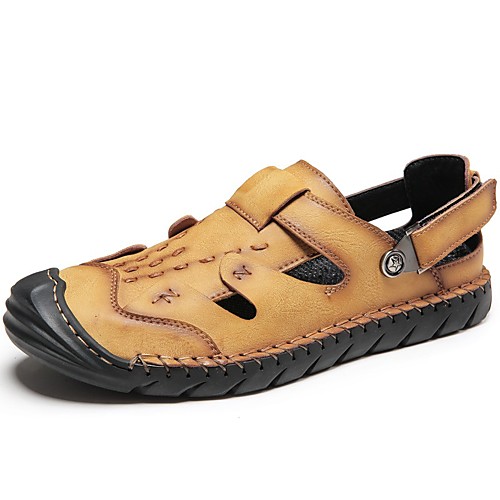 

Men's Sandals Casual Daily Outdoor Walking Shoes Nappa Leather Breathable Non-slipping Light Brown Dark Brown Black Summer