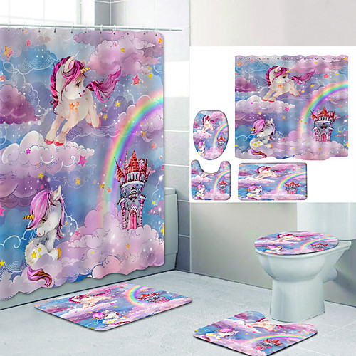 

Bathroom Shower Curtain & Mat Set Modern Polyester New Design