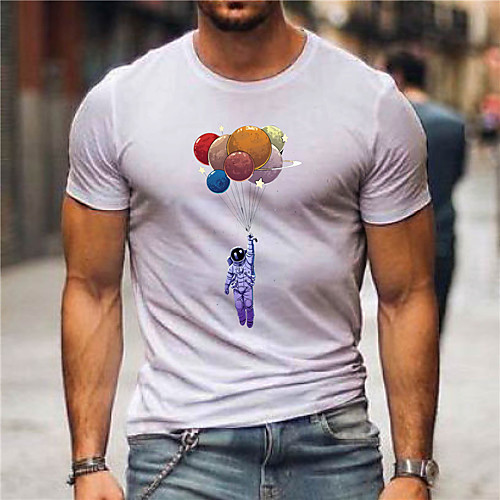 

Men's T shirt Hot Stamping Balloon Print Short Sleeve Casual Tops 100% Cotton Casual Fashion Blue and White Red and White Black