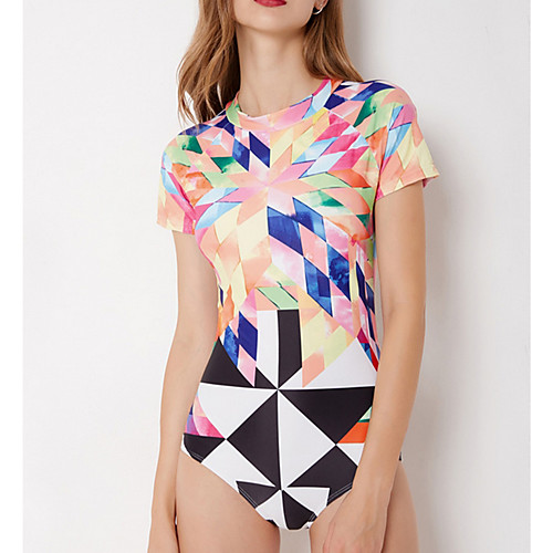 

Women's Rash Guard Diving Swimsuit Zipper Slim Color Block Screen Color Swimwear Padded Bodysuit High Neck Bathing Suits New Fashion Sexy