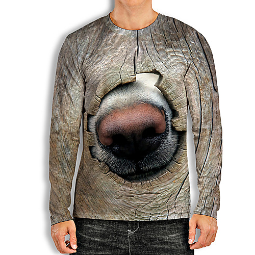 

Men's Tees T shirt 3D Print Dog Graphic Prints Animal Print Long Sleeve Daily Tops Basic Casual Dark Gray