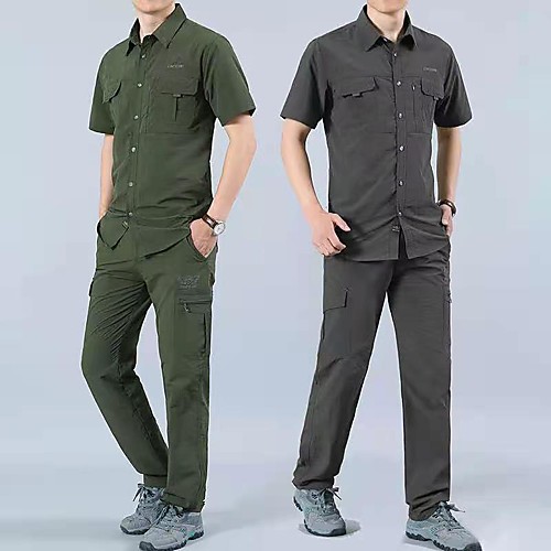 

Men's Hiking Shirt with Pants Military Tactical Shirt Short Sleeve Outerwear Shirt Top Outdoor Lightweight UV Sun Protection Breathable Quick Dry Autumn / Fall Spring Chinlon Solid Color Army Green