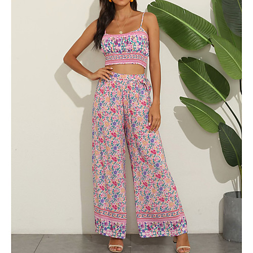 

Women's Streetwear Floral Date Going out Two Piece Set Crop Top Pant Print Tops