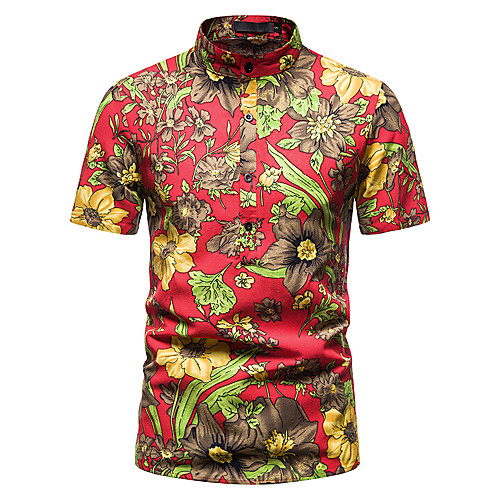 

Men's Shirt Other Prints Abstract Short Sleeve Daily Tops 100% Cotton Brown