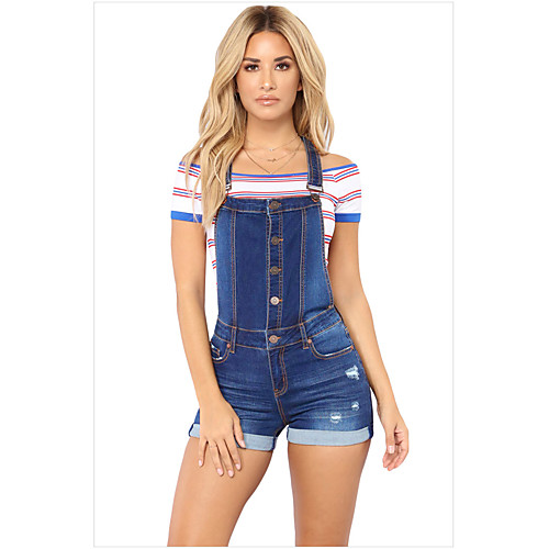 

2020 spring amazon europe and the united states ripped hip suspenders curled jeans wish shorts manufacturers spot sales