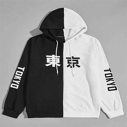 

Men's Pullover Hoodie Sweatshirt Color Block Letter Patchwork Daily Holiday 3D Print Streetwear Hoodies Sweatshirts White