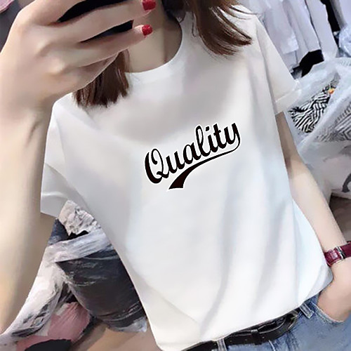 

Women's Tee / T-shirt Pure Color Crew Neck Spandex Letter Printed Sport Athleisure Top Short Sleeves Breathable Soft Comfortable Everyday Use Casual Daily Outdoor