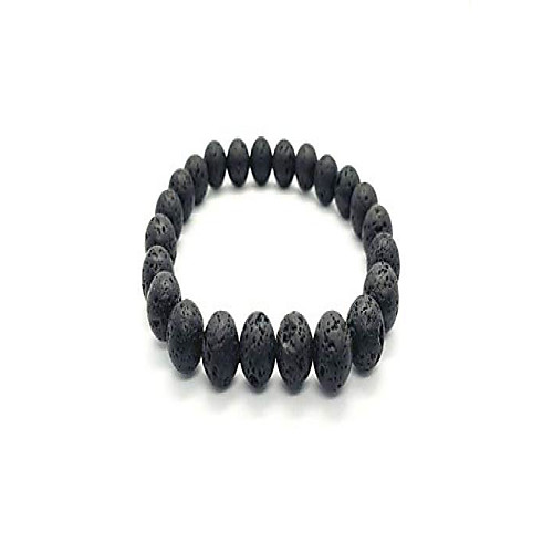 

men women natural lava gem stone beads elastic 8mm bracelet handmade jewelry (black holed)