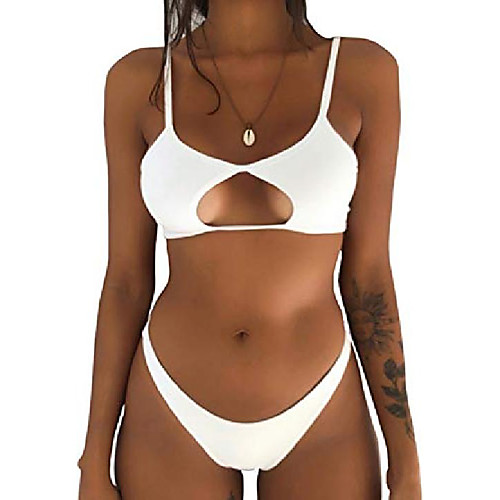 

leoparts women's white thong bikini set swimsuits cutout padded tie back two pieces bathing suits