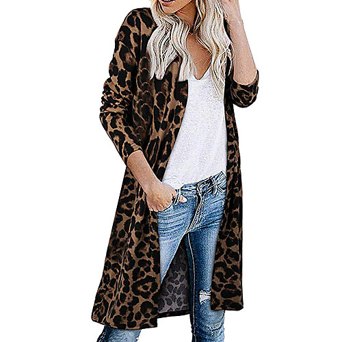 

Women's Knitted Leopard Cardigan Long Sleeve Sweater Cardigans V Neck Fall Winter Black Wine Brown