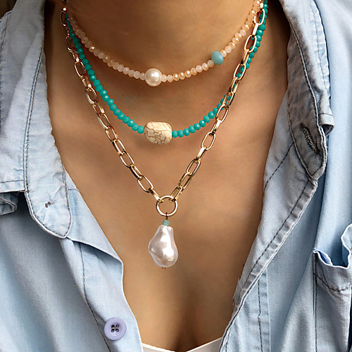 

Women's Choker Necklace Beaded Necklace Beads Friends Vertical / Gold bar Joy Statement Ethnic Vintage Cute Pearl Crystal Stone Picture color Champagne Gold Green 45 cm Necklace Jewelry 1pc For