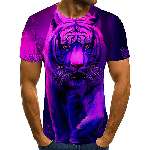 

Men's T shirt 3D Print Animal 3D Print Print Short Sleeve Casual Tops Casual Fashion Purple