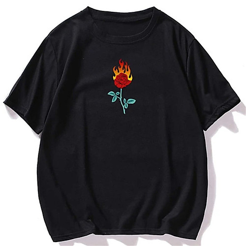

Men's T shirt Hot Stamping Plants Floral Print Short Sleeve Casual Tops 100% Cotton Basic Casual Fashion Black