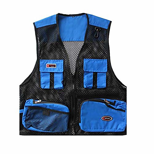 

cotzfoz men summer vest men fishing mesh male vest fishing waistcoat photography clothing blue 4xl