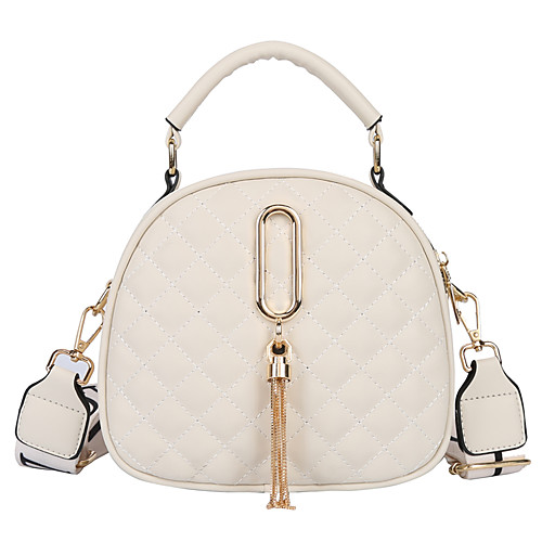 

Women's Bags PU Leather Top Handle Bag Saddle Bag Tassel Zipper Daily Outdoor 2021 Handbags Baguette Bag White Black