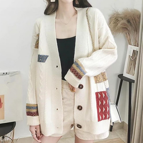 

Women's Solid Colored Chinoiserie Fall & Winter Sweater Coat Regular Going out Long Sleeve Polyster Coat Tops White