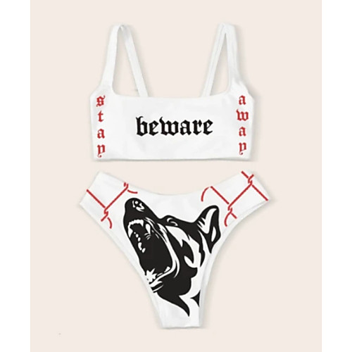 

Women's Bikini 2 Piece Swimsuit Open Back Slim Color Block Geometric White Swimwear Padded Crop Top Strap Bathing Suits New Fashion Sexy