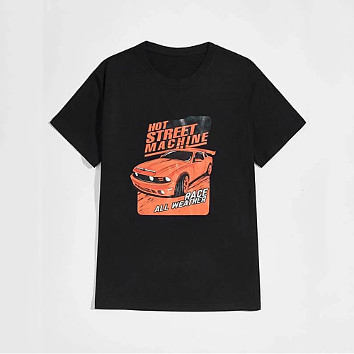 

Men's T shirt Hot Stamping Graphic Prints Car Print Short Sleeve Daily Tops 100% Cotton Basic Fashion Classic Black Gray