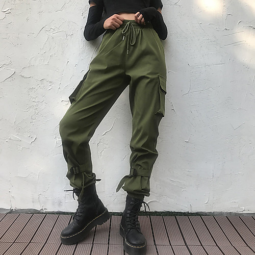 

Women's Stylish Streetwear Comfort Casual Daily Tactical Cargo Pants Plain Full Length Drawstring Pocket Black Army Green