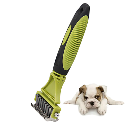 

Dog Cat Grooming Cleaning 2 Sided Undercoat Rake Stainless steel Brush Dog Clean Supply Pet Hair Remover Removing Matted Tangled Easy to Clean Safety Pet Grooming Supplies Green