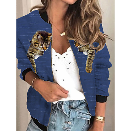 

Women's Animal Patterned Print Active Spring & Fall Jacket Regular Daily Long Sleeve Air Layer Fabric Coat Tops Blue