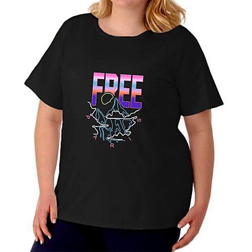 

Women's Plus Size Print Letter T shirt Large Size Crewneck Short Sleeve Basic Tops XL XXL 3XL White Black Gray Big Size / Cotton