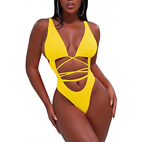 

fuphine womens one piece swimsuit cut out criss cross high waisted sexy monokini bathing suit (medium, yellow)