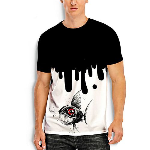 

Men's T shirt 3D Print Graphic Prints Fish Print Short Sleeve Daily Tops Casual Designer Big and Tall Black / White