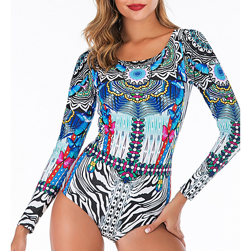 

Women's Rash Guard Diving Swimsuit Zipper Slim Color Block Abstract Yellow Swimwear Padded Bodysuit High Neck Bathing Suits New Fashion Sexy