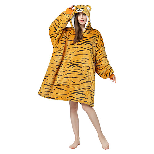 

Adults' Kigurumi Pajamas Tiger Onesie Pajamas Flannel Fabric Yellow Cosplay For Men and Women Animal Sleepwear Cartoon Festival / Holiday Costumes