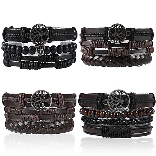 

Men's Wrap Bracelet Braided Tree of Life Stylish Classic Leather Bracelet Jewelry Black For Gift