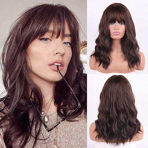 

Synthetic Wig Deep Wave Neat Bang Wig Medium Length A1 A2 A3 Synthetic Hair Women's Cosplay Party Fashion Black White